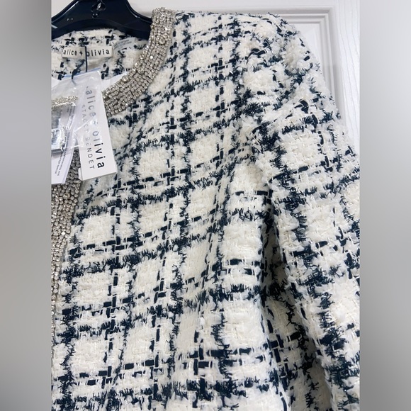 NWT $795 Alice Olivia Kidman Crystal-Embellished Tweed Jacket - Picture 7 of 10